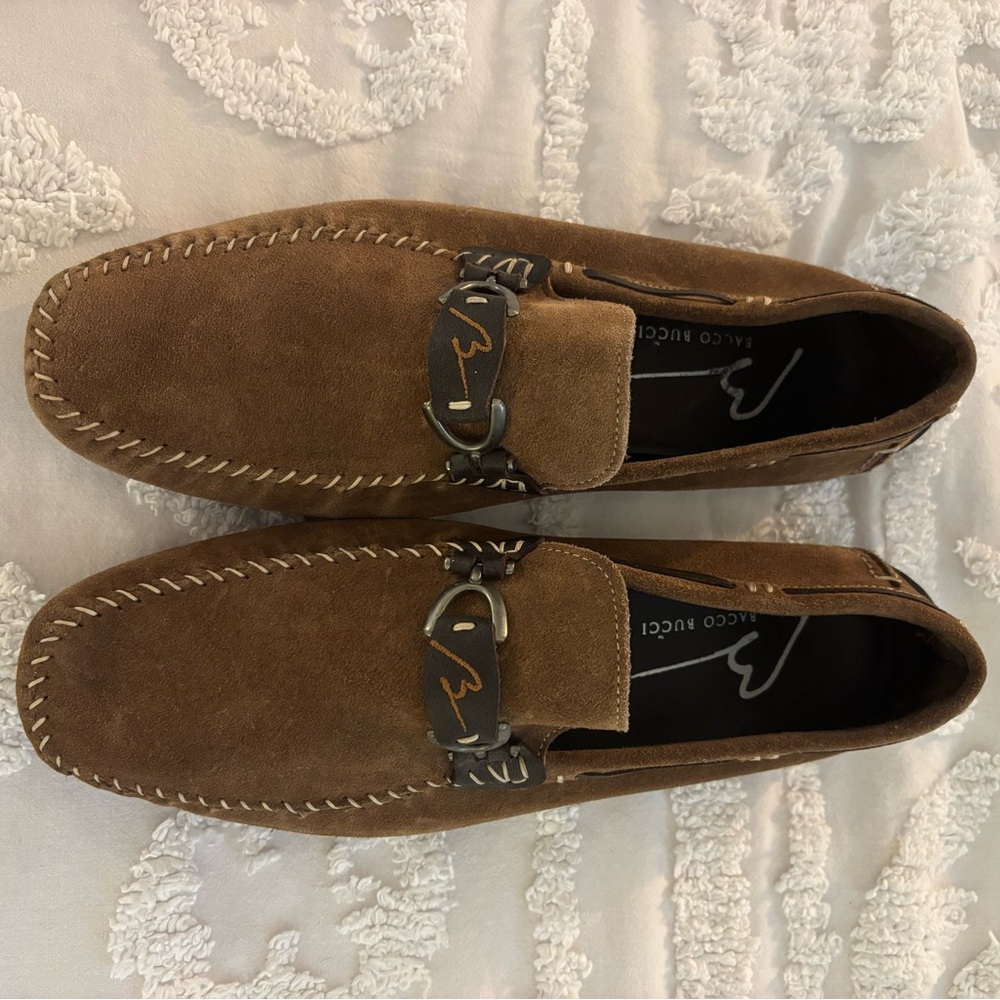 Bruno Magli Brown Suede Loafers with Metal Detail